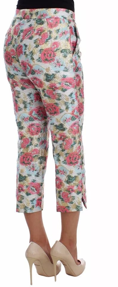 Dolce & Gabbana White Pink Floral Brocade Pants Divers