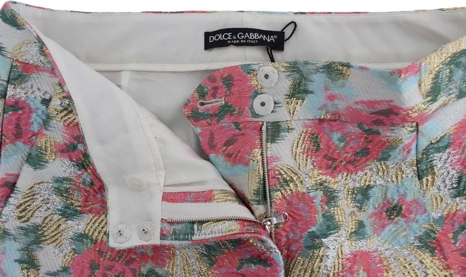 Dolce & Gabbana White Pink Floral Brocade Pants Divers