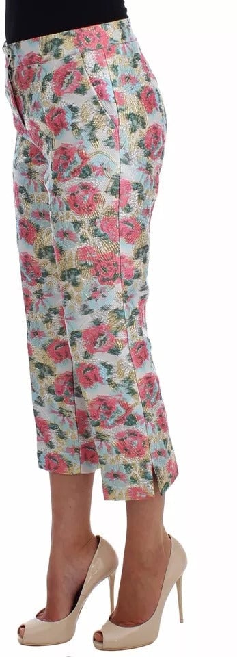 Dolce & Gabbana White Pink Floral Brocade Pants Divers