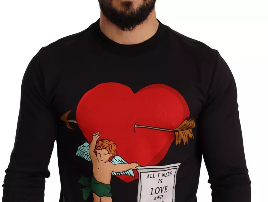 Dolce & Gabbana Black Cupid Print Hoodie Sweatshirt Sweater Zwart