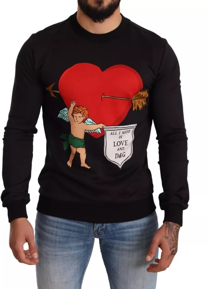 Dolce & Gabbana Black Cupid Print Hoodie Sweatshirt Sweater Zwart