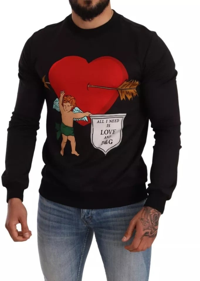 Dolce & Gabbana Black Cupid Print Hoodie Sweatshirt Sweater Zwart