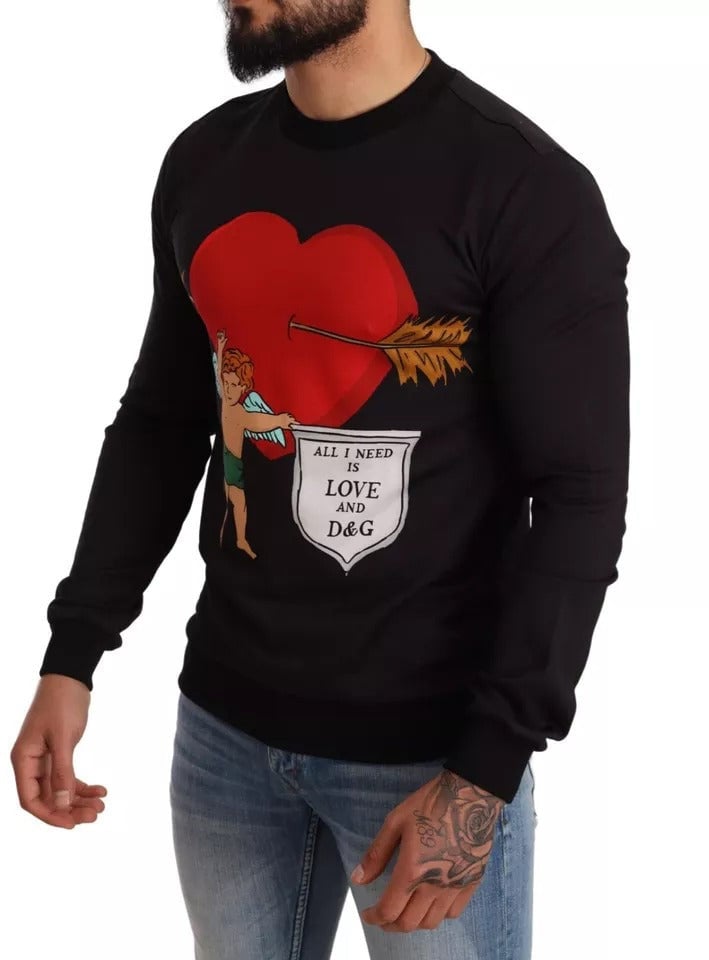 Dolce & Gabbana Black Cupid Print Hoodie Sweatshirt Sweater Zwart
