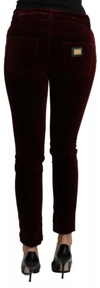 Dolce & Gabbana Bordeaux Velvet Stretch Slim Fit Pants Maroon