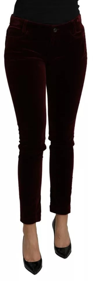 Dolce & Gabbana Bordeaux Velvet Stretch Slim Fit Pants Maroon