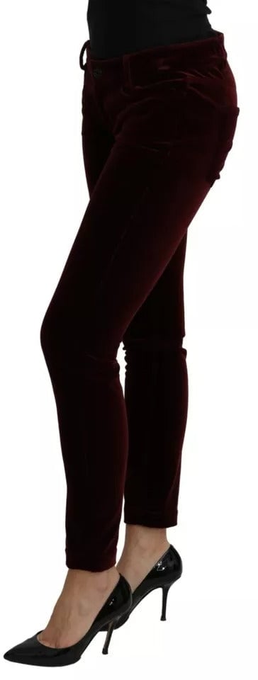 Dolce & Gabbana Bordeaux Velvet Stretch Slim Fit Pants Maroon