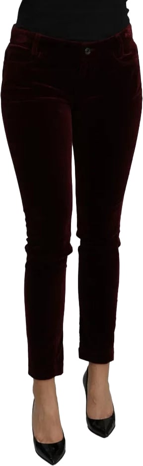 Dolce & Gabbana Bordeaux Velvet Stretch Slim Fit Pants Maroon