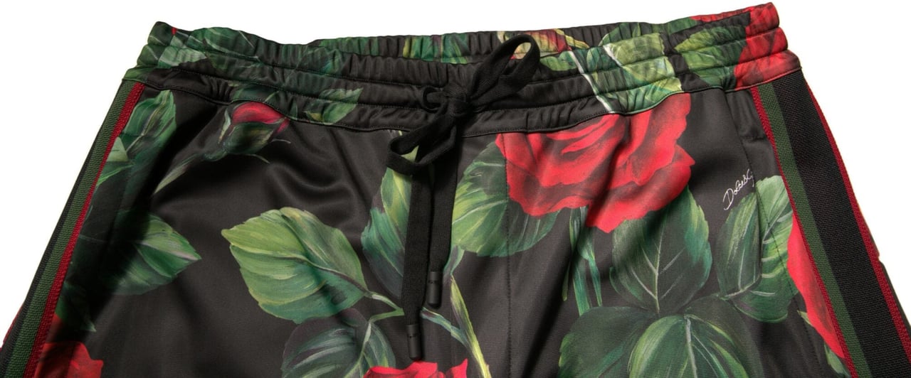 Dolce & Gabbana Black Floral Polyester Jogger Sweatpants Pants Zwart