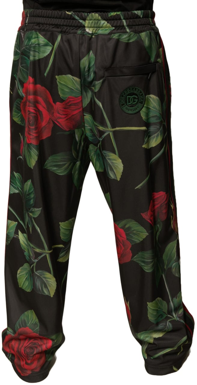 Dolce & Gabbana Black Floral Polyester Jogger Sweatpants Pants Zwart