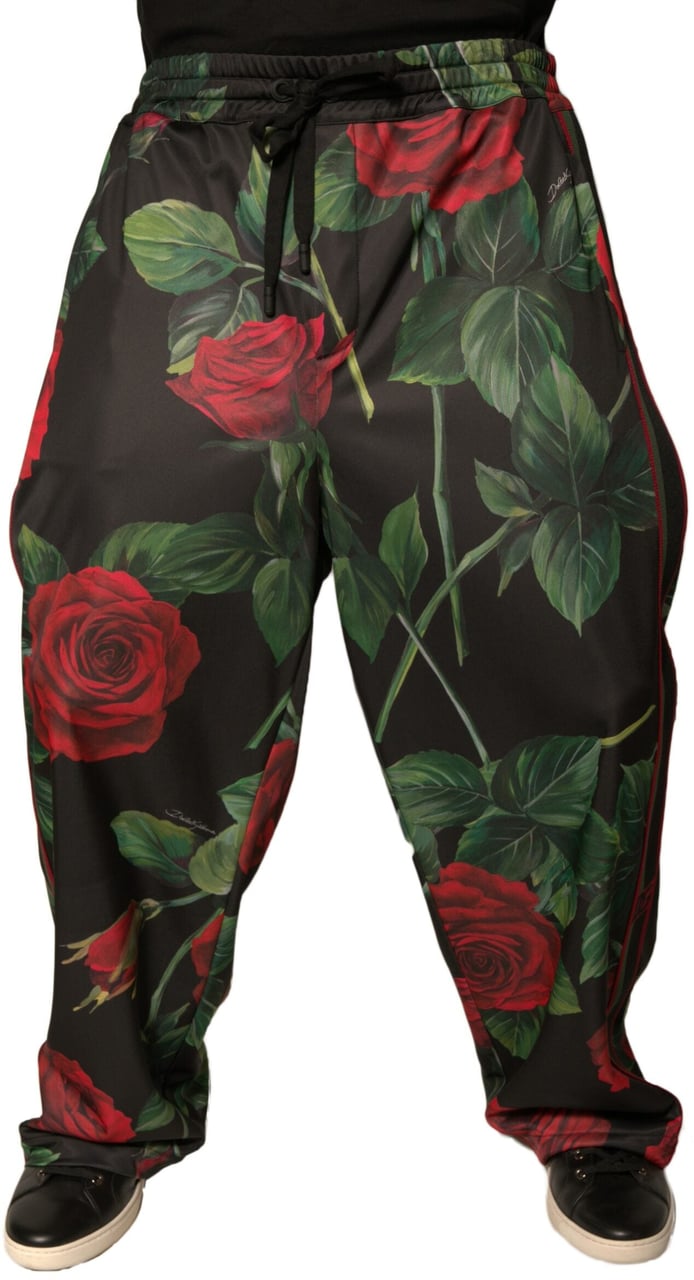 Dolce & Gabbana Black Floral Polyester Jogger Sweatpants Pants Zwart