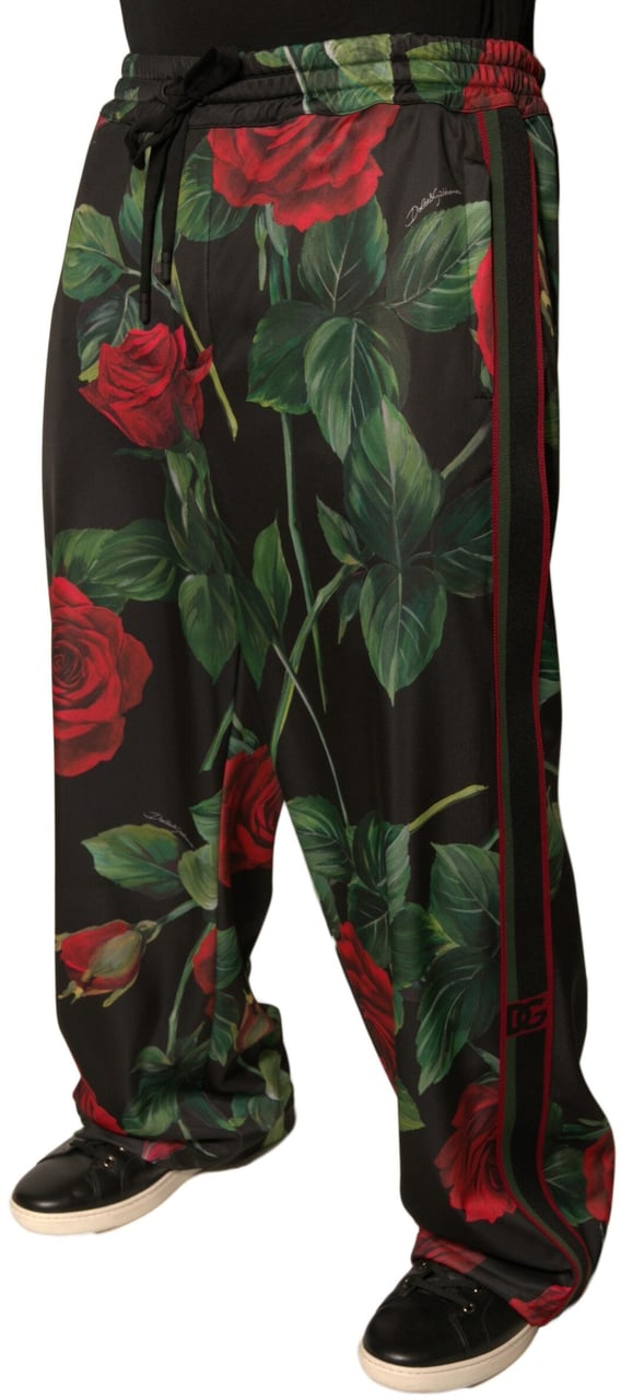 Dolce & Gabbana Black Floral Polyester Jogger Sweatpants Pants Zwart