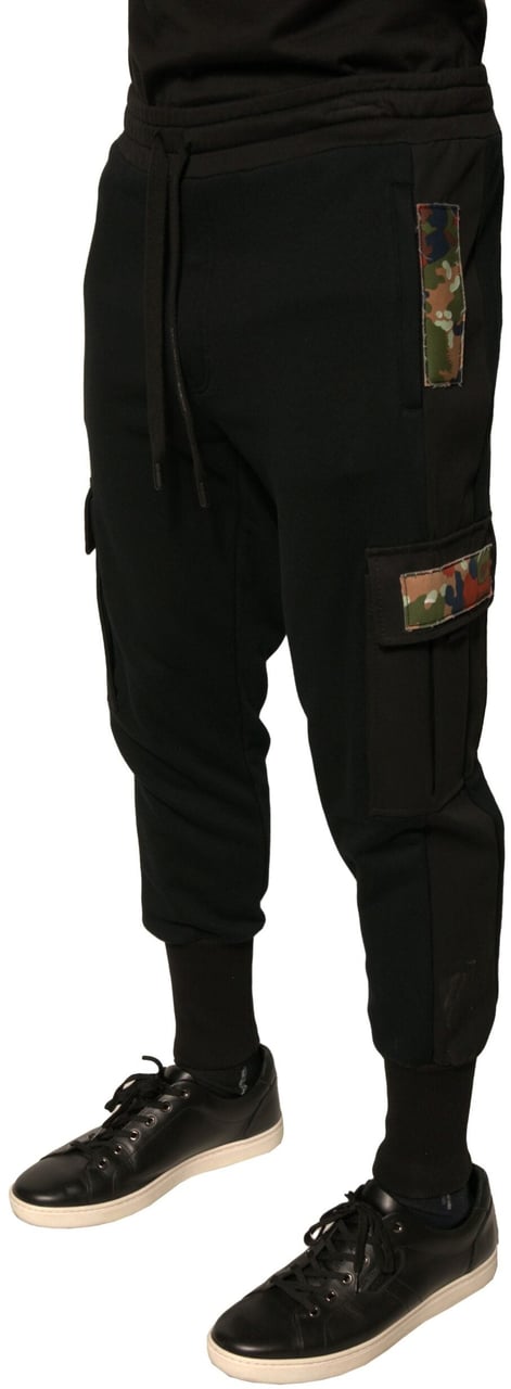 Dolce & Gabbana Black Cotton Jogger Cargo Sweatpants Pants Zwart