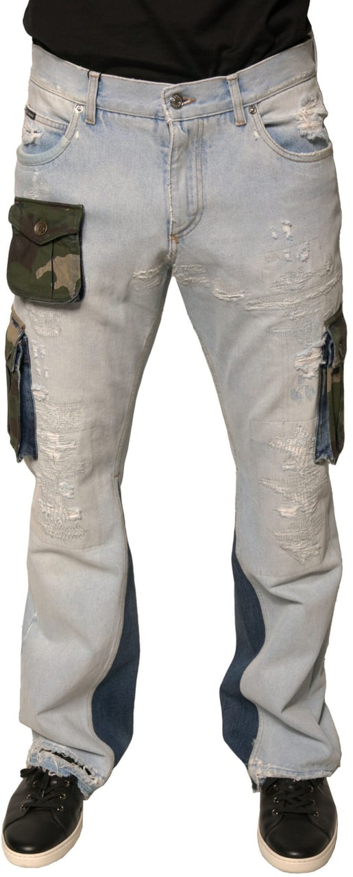 Dolce & Gabbana Light Blue Cotton Cargo Straight Denim Jeans Blauw