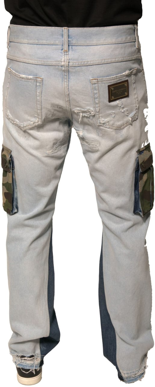 Dolce & Gabbana Light Blue Cotton Cargo Straight Denim Jeans Blauw