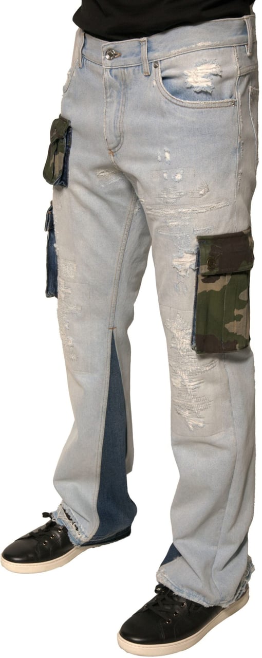 Dolce & Gabbana Light Blue Cotton Cargo Straight Denim Jeans Blauw