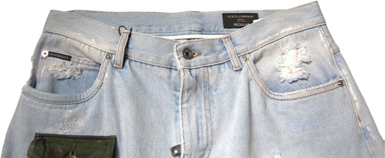 Dolce & Gabbana Light Blue Cotton Cargo Straight Denim Jeans Blauw