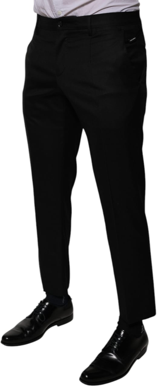 Dolce & Gabbana Black Wool Tapered Formal Dress Pants Zwart