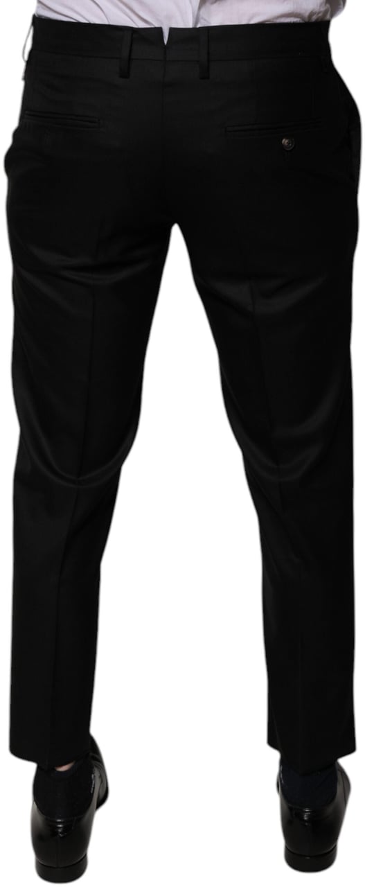 Dolce & Gabbana Black Wool Tapered Formal Dress Pants Zwart