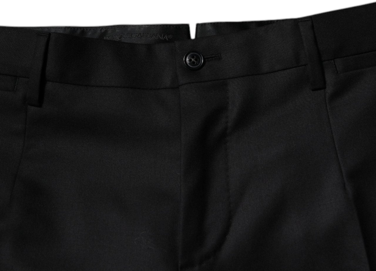 Dolce & Gabbana Black Wool Tapered Formal Dress Pants Zwart