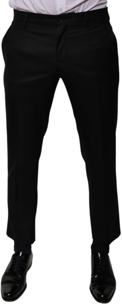 Dolce & Gabbana Black Wool Tapered Formal Dress Pants Zwart