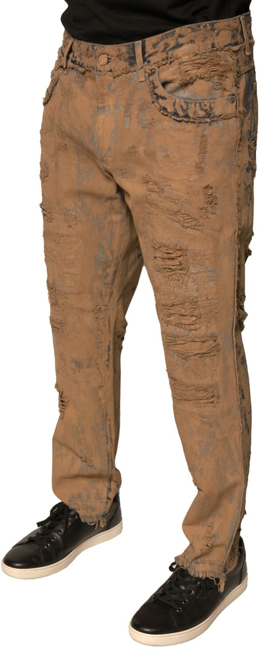 Dolce & Gabbana Brown Tattered Cotton Skinny Denim Jeans Bruin