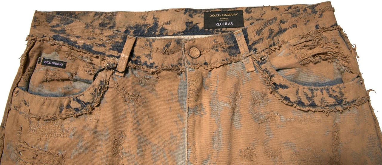 Dolce & Gabbana Brown Tattered Cotton Skinny Denim Jeans Bruin