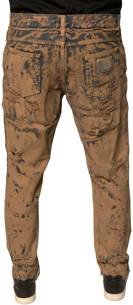 Dolce & Gabbana Brown Tattered Cotton Skinny Denim Jeans Bruin