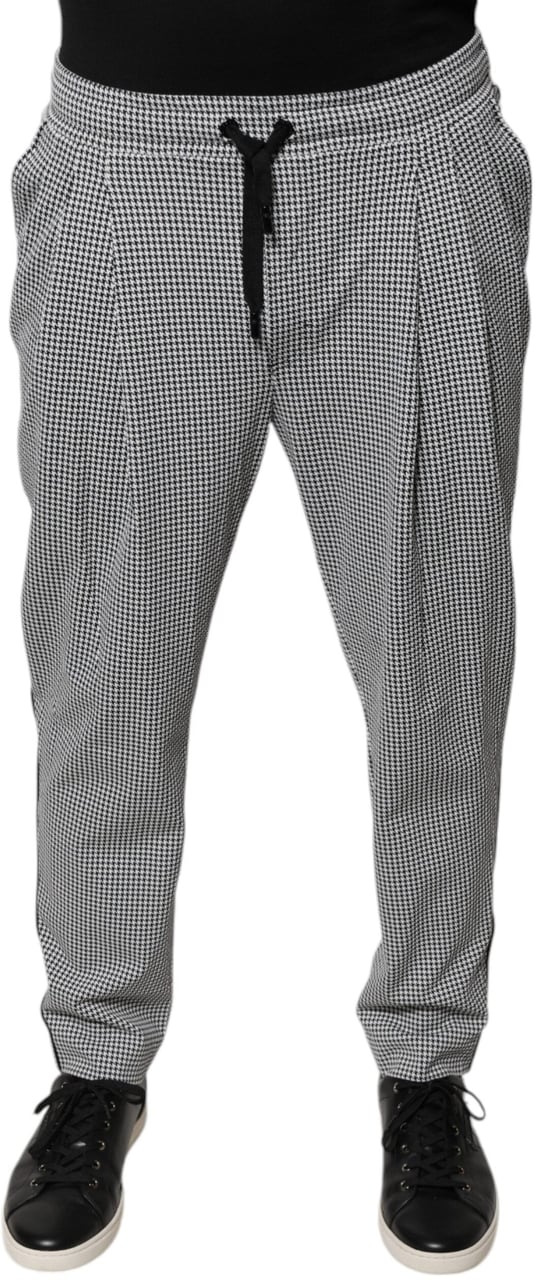 Dolce & Gabbana Black White Houndstooth Skinny Dress Pants Zwart