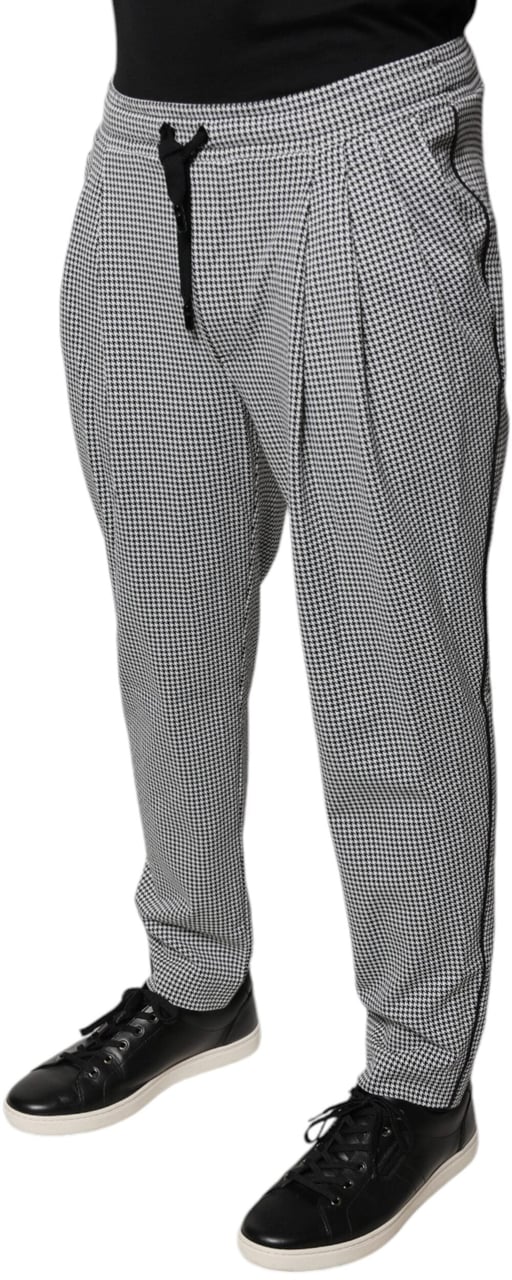 Dolce & Gabbana Black White Houndstooth Skinny Dress Pants Zwart