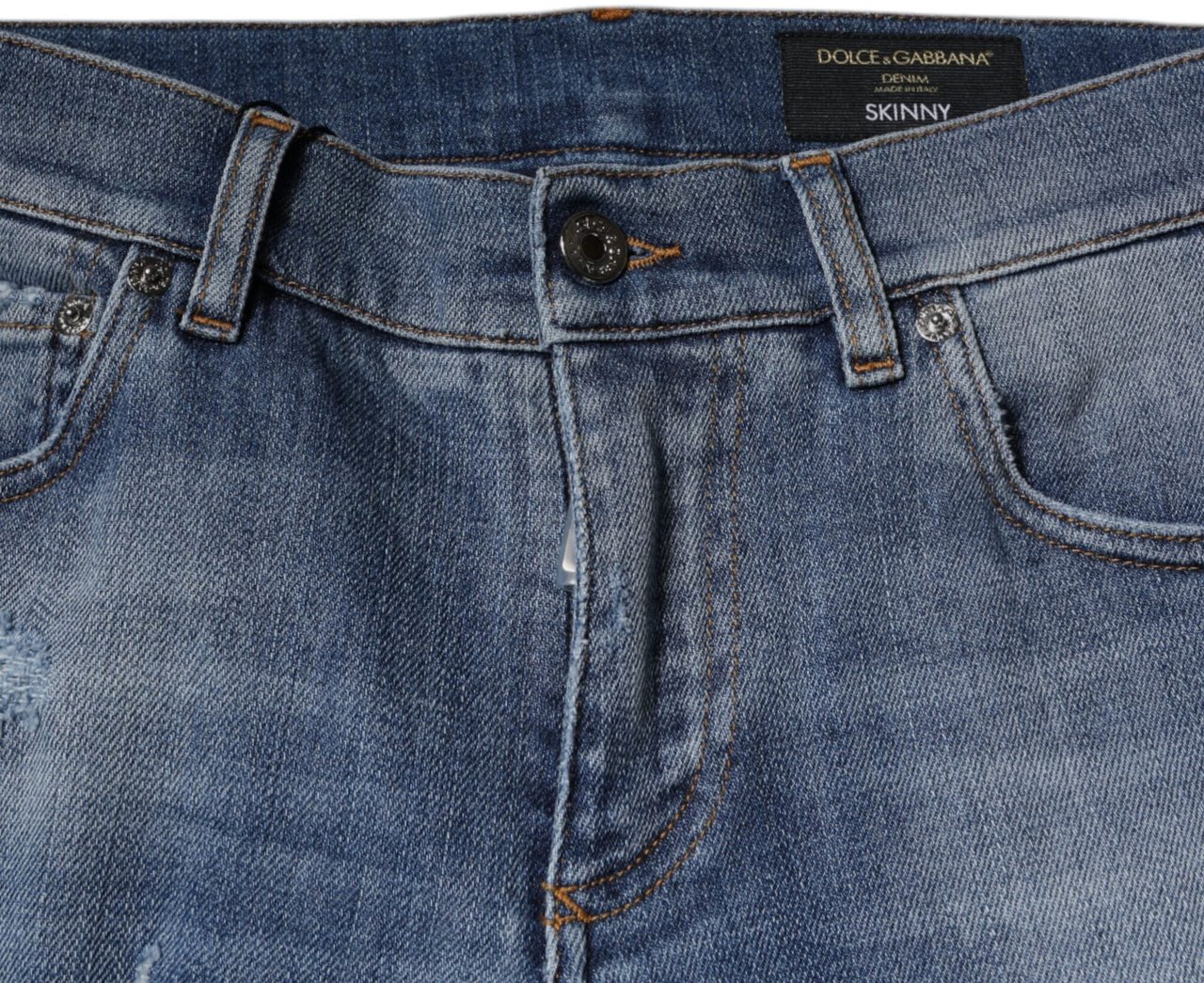 Dolce & Gabbana Blue Tattered Cotton Stretch Skinny Denim Jeans Blauw