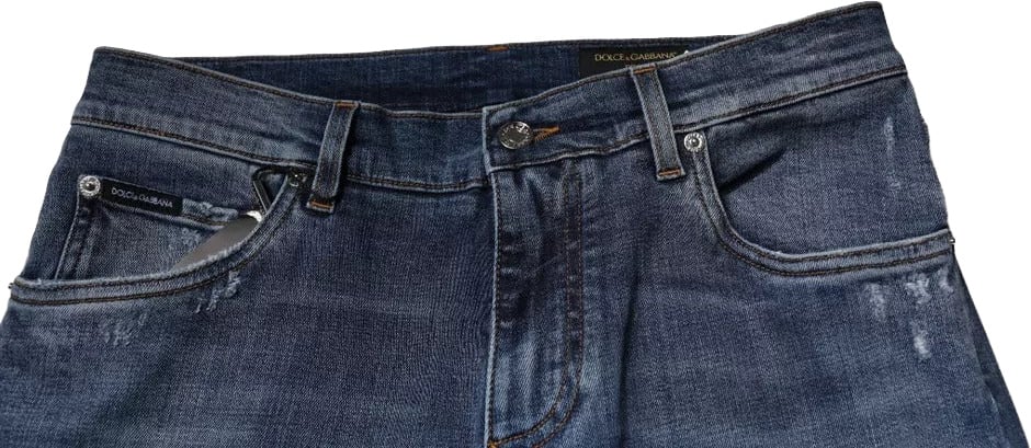 Dolce & Gabbana Blue Tattered Cotton Stretch Skinny Denim Jeans Blauw