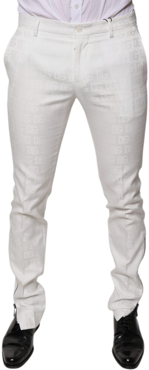 Dolce & Gabbana White Cotton Tapered Formal Dress Pants Wit