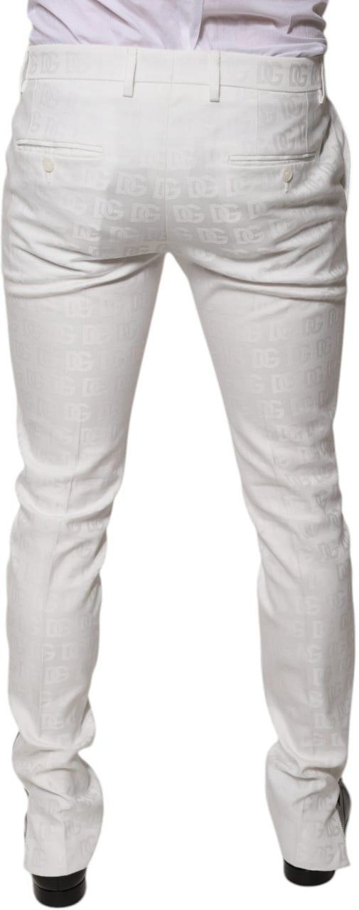 Dolce & Gabbana White Cotton Tapered Formal Dress Pants Wit