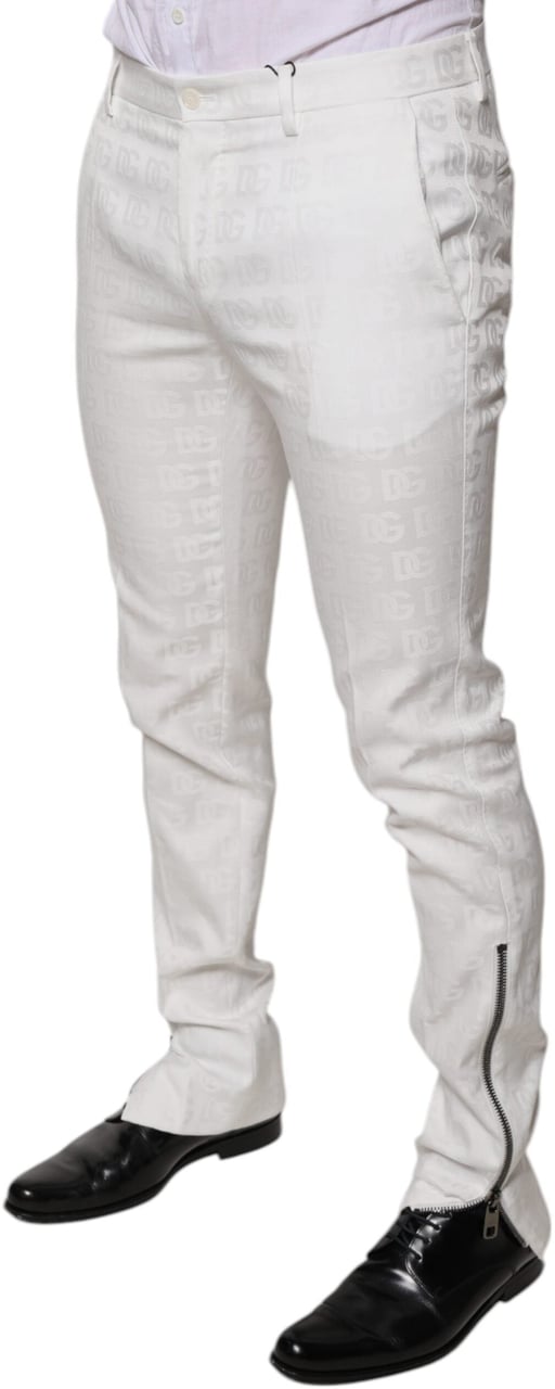 Dolce & Gabbana White Cotton Tapered Formal Dress Pants Wit