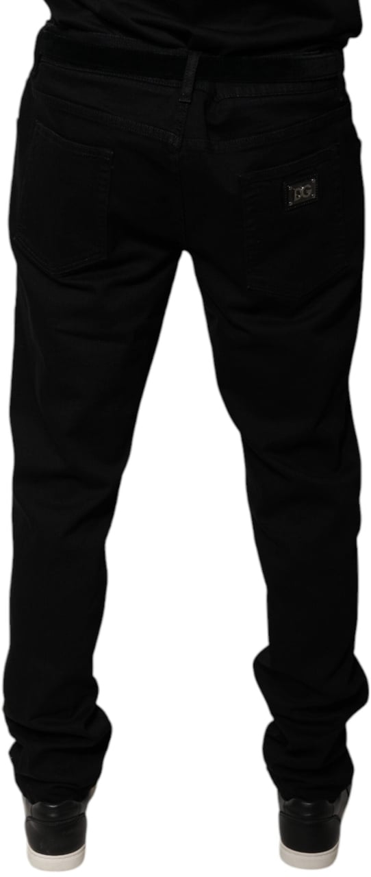 Dolce & Gabbana Black Logo Cotton Stretch Skinny Denim Jeans Zwart