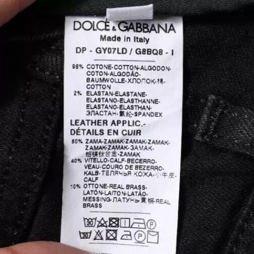Dolce & Gabbana Black Logo Cotton Stretch Skinny Denim Jeans Zwart