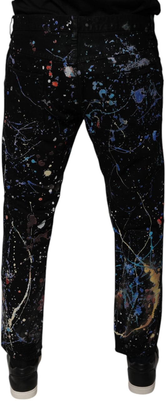 Dolce & Gabbana Black Color Splash Cotton Skinny Denim Jeans Zwart