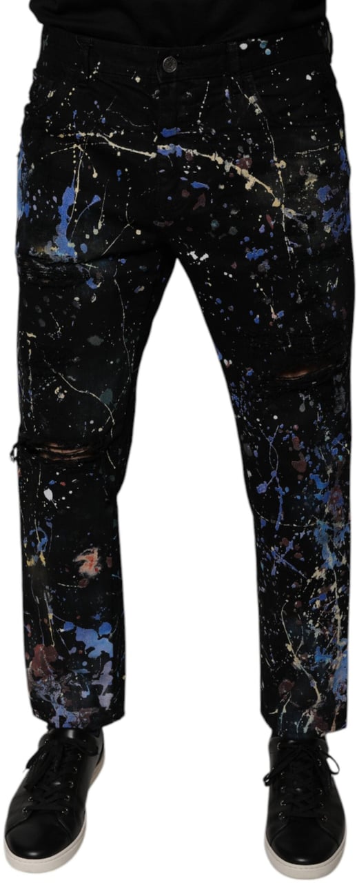 Dolce & Gabbana Black Color Splash Cotton Skinny Denim Jeans Zwart