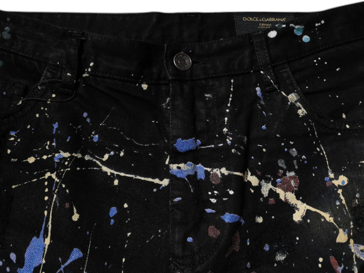 Dolce & Gabbana Black Color Splash Cotton Skinny Denim Jeans Zwart