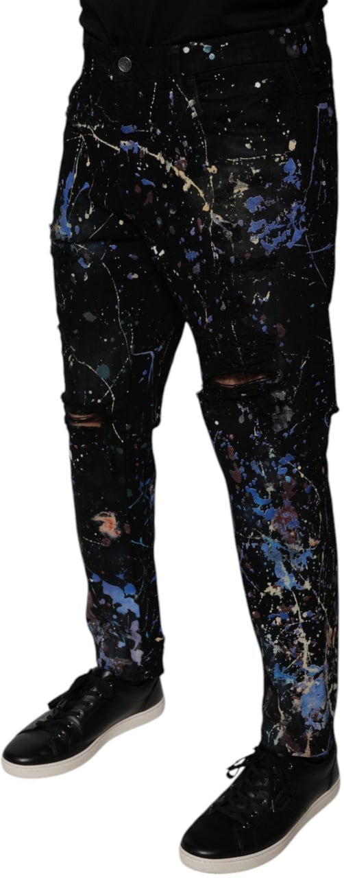Dolce & Gabbana Black Color Splash Cotton Skinny Denim Jeans Zwart