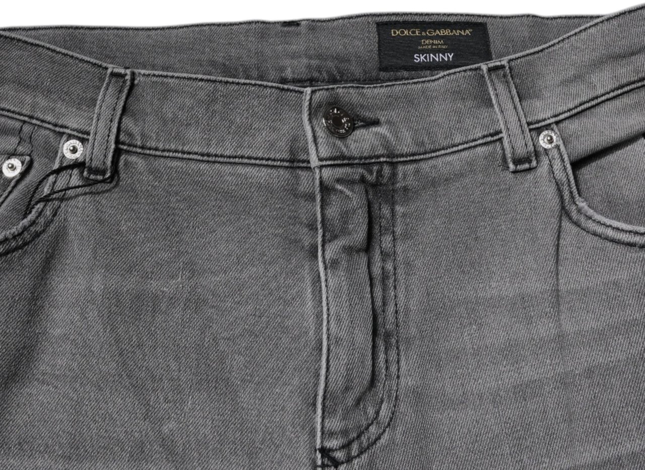 Dolce & Gabbana Gray Graphic Print Cotton Skinny Denim Jeans Grijs