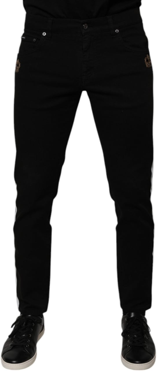 Dolce & Gabbana Black Crown White Lining Skinny Denim Jeans Zwart