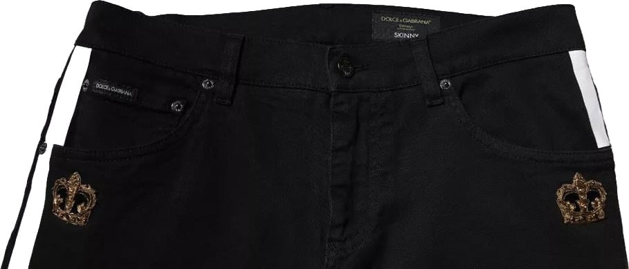 Dolce & Gabbana Black Crown White Lining Skinny Denim Jeans Zwart