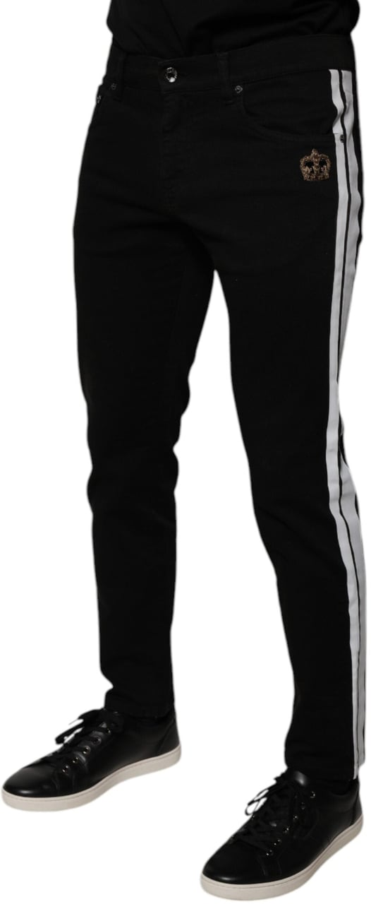 Dolce & Gabbana Black Crown White Lining Skinny Denim Jeans Zwart