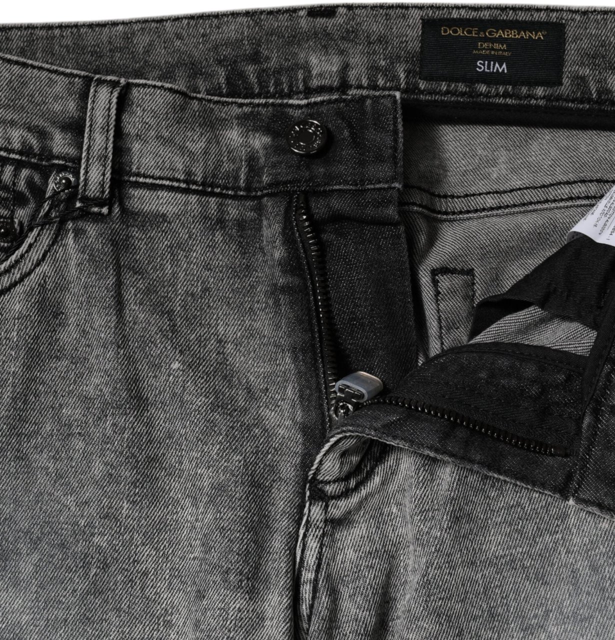 Dolce & Gabbana Gray Logo Plaque Cotton Slim Fit Denim Jeans Grijs