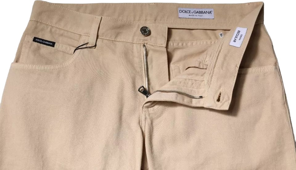 Dolce & Gabbana Beige Cotton Stretch Regular Men Denim Jeans Beige