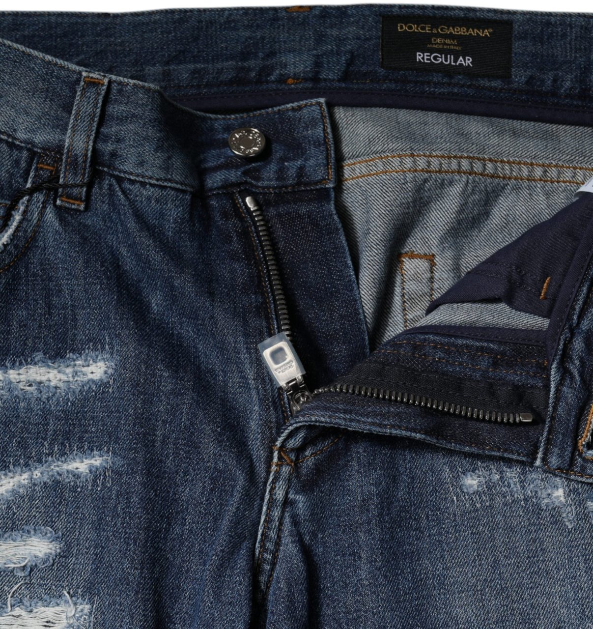 Dolce & Gabbana Blue Cotton Tattered Skinny Denim Jeans Blauw
