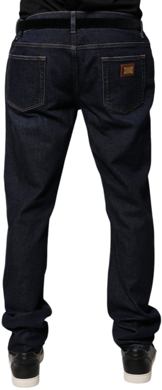 Dolce & Gabbana Dark Blue Cotton Skinny Denim Jeans Blauw