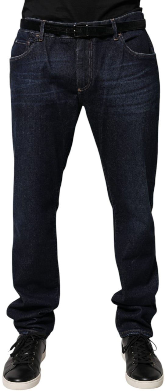 Dolce & Gabbana Dark Blue Cotton Skinny Denim Jeans Blauw