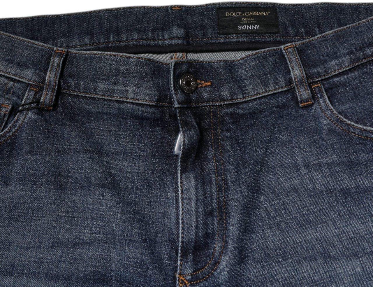 Dolce & Gabbana Dark Blue Cotton Logo Skinny Denim Jeans Blauw
